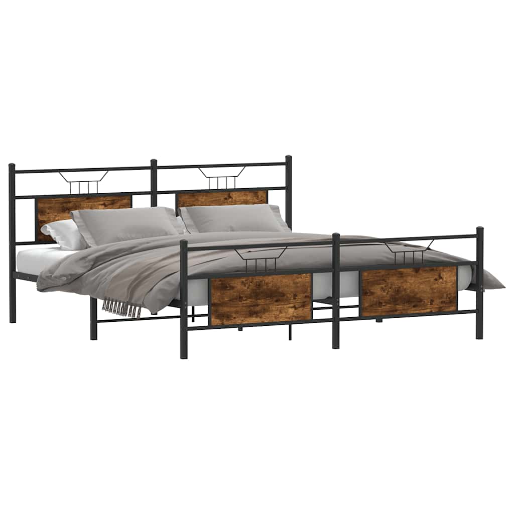 Smoked Oak Metal Bed Frame 160x200 cm - Mattress Not Included