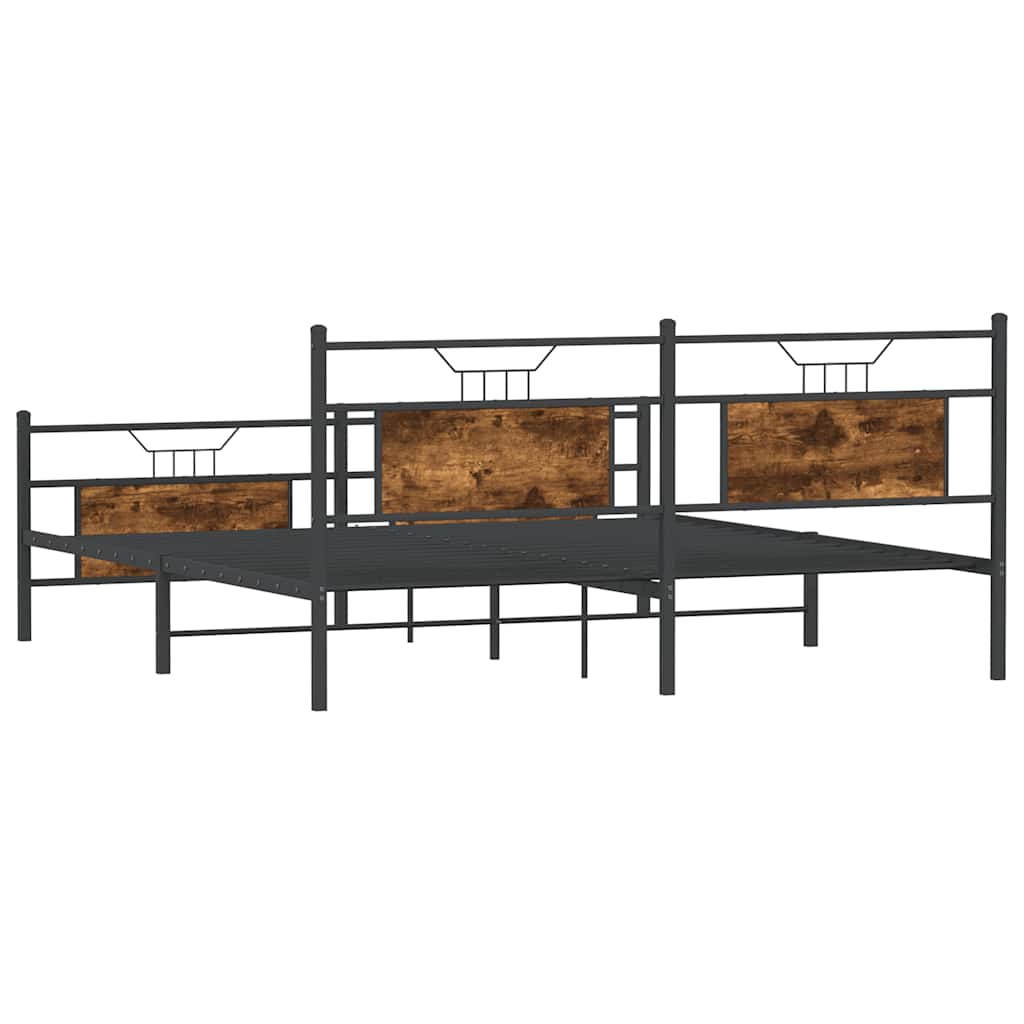 Smoked Oak Metal Bed Frame 160x200 cm - Mattress Not Included
