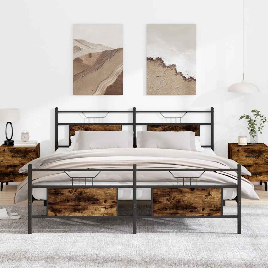 Super King Metal Bed Frame, Smoked Oak Finish, 180x200 cm