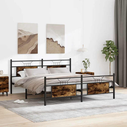 Smoked Oak Metal Bed Frame 183x213 cm - Mattress Not Included