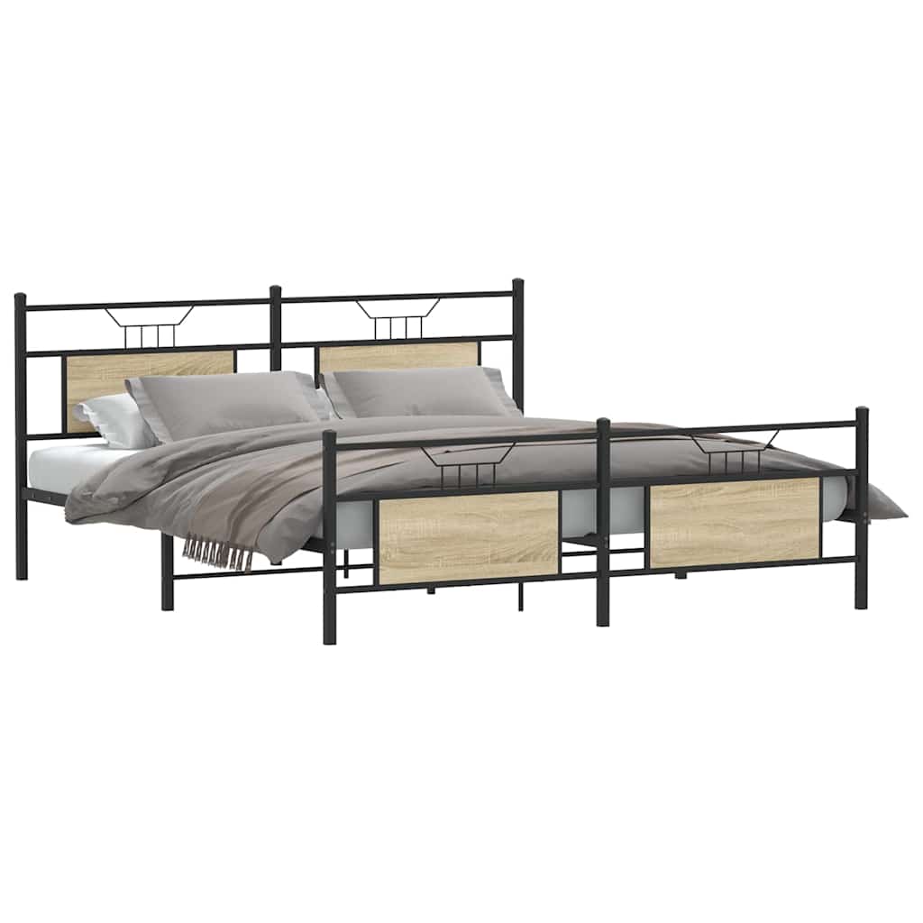 Sonoma Oak Metal Bed Frame 160x200 cm - Sturdy & Stylish Design