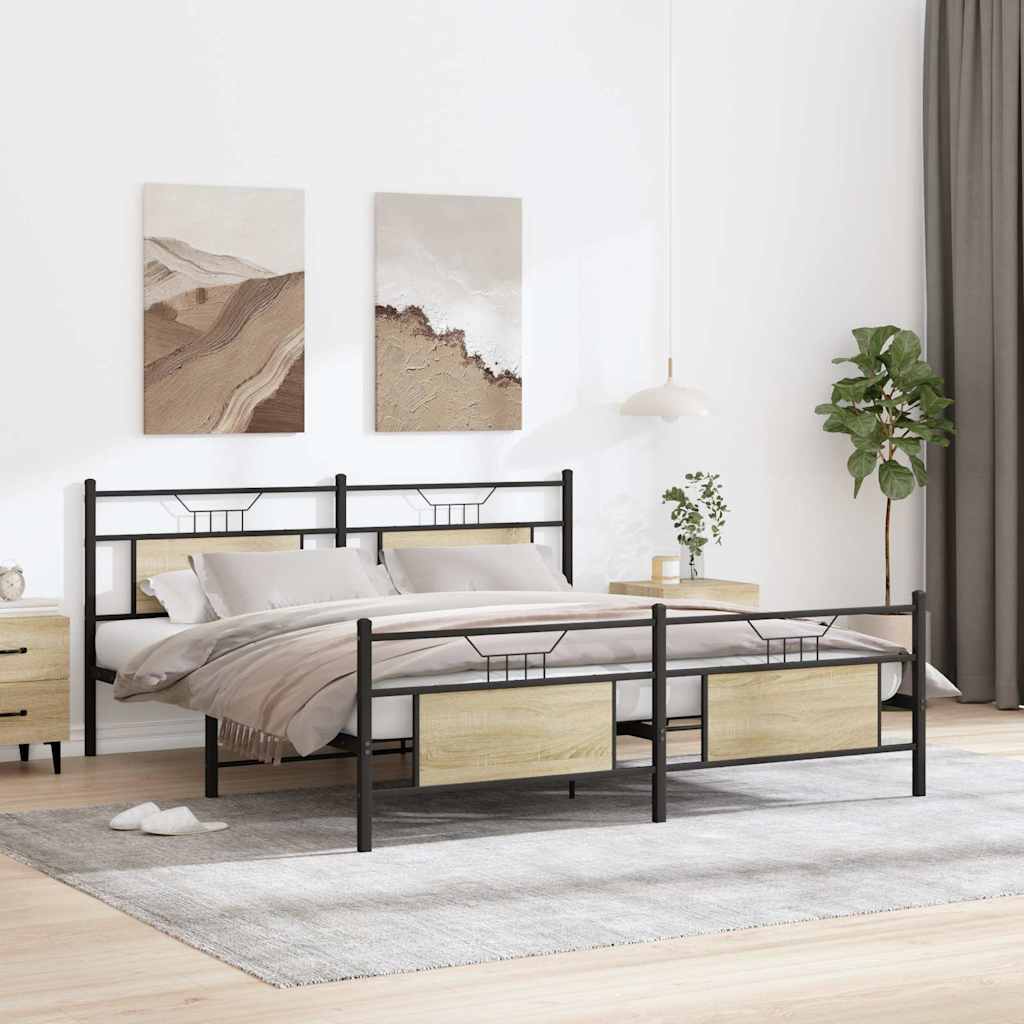 Sonoma Oak Metal Bed Frame 160x200 cm - Sturdy & Stylish Design