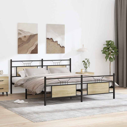 Sonoma Oak Metal Bed Frame 160x200 cm - Sturdy & Stylish Design