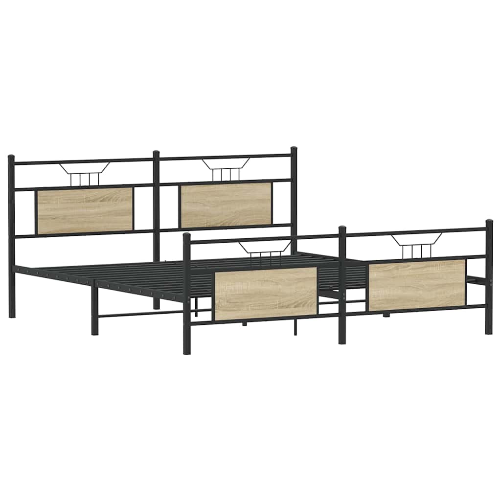 Sonoma Oak Metal Bed Frame 160x200 cm - Sturdy & Stylish Design