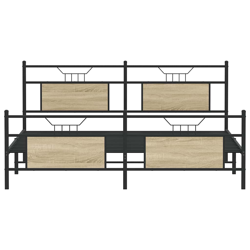 Sonoma Oak Metal Bed Frame 160x200 cm - Sturdy & Stylish Design