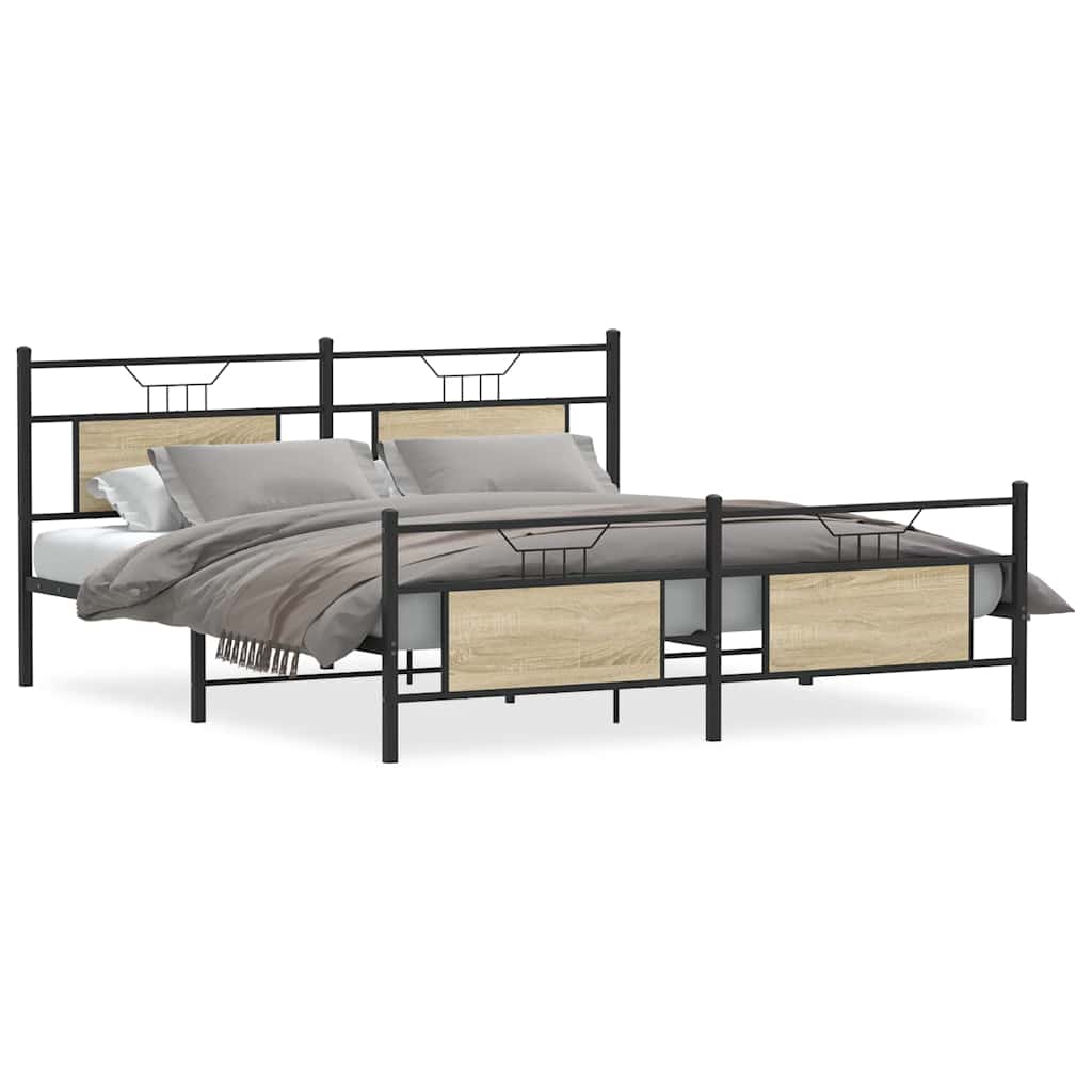 Super King Sonoma Oak Metal Bed Frame 180x200 cm - No Mattress
