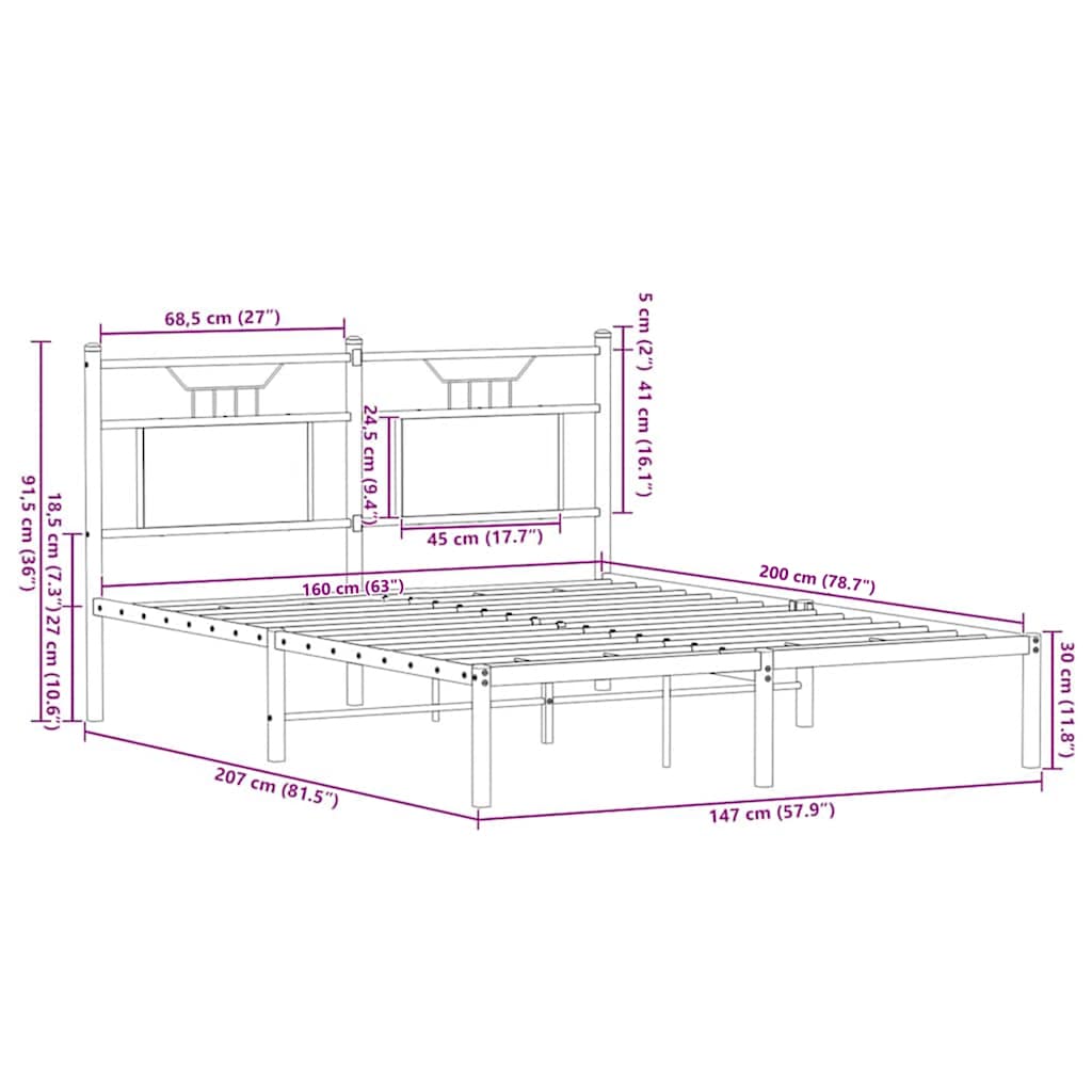 Super King Sonoma Oak Metal Bed Frame 180x200 cm - No Mattress