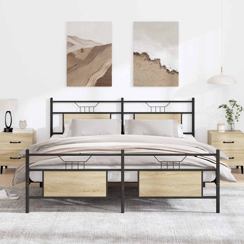 Super King Sonoma Oak Metal Bed Frame 180x200 cm - No Mattress