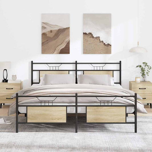 Super King Sonoma Oak Metal Bed Frame 180x200 cm - No Mattress
