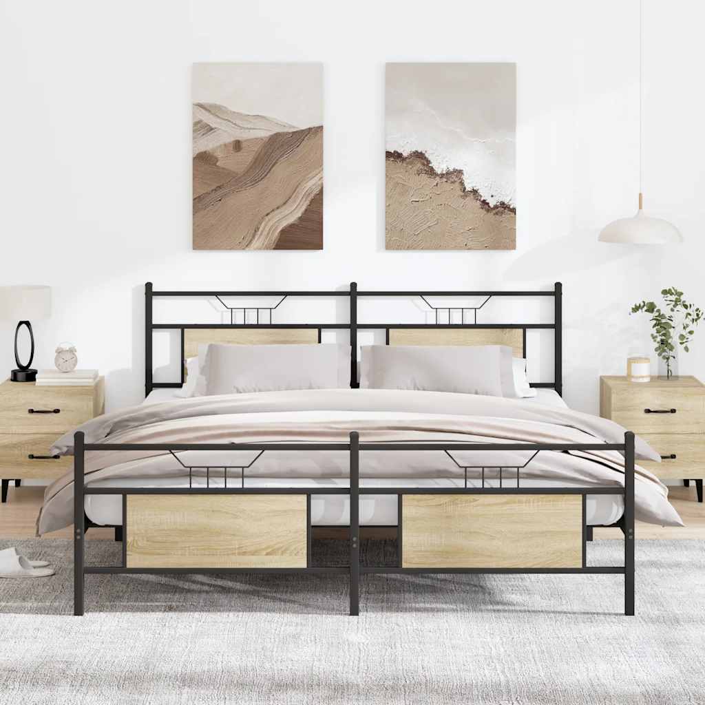 Sonoma Oak Metal Bed Frame 183x213 cm - No Mattress Included