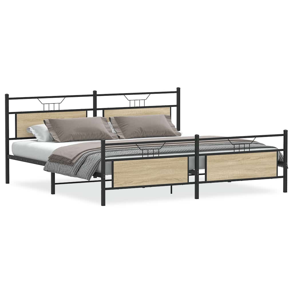 Sonoma Oak Metal Bed Frame 193x203 cm - Sturdy & Stylish Design