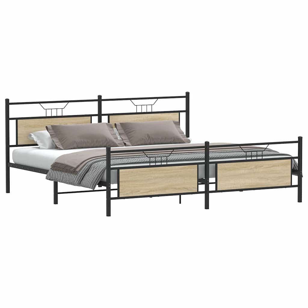 Sonoma Oak Metal Bed Frame 193x203 cm - Sturdy & Stylish Design