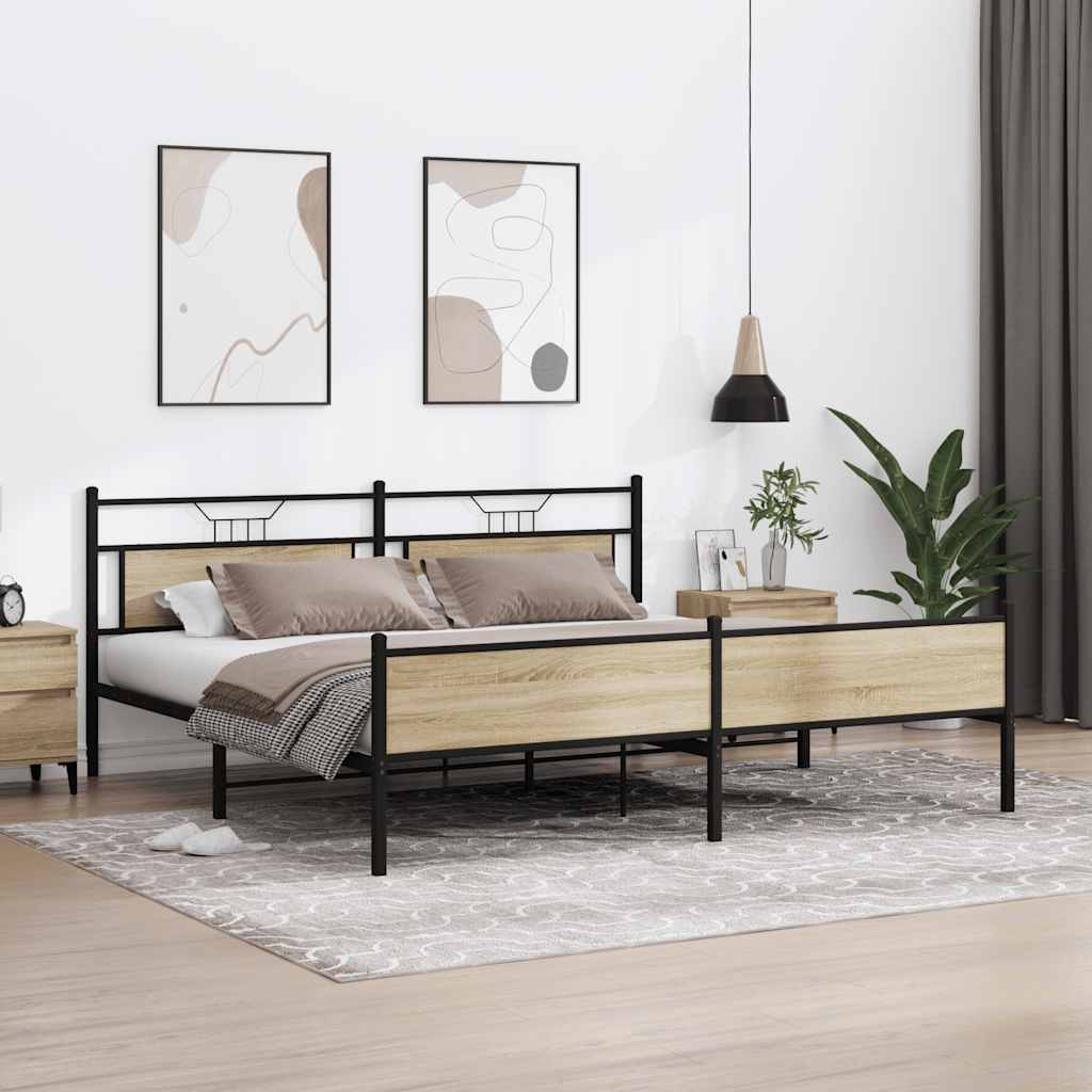 Sonoma Oak Metal Bed Frame 193x203 cm - Sturdy & Stylish Design