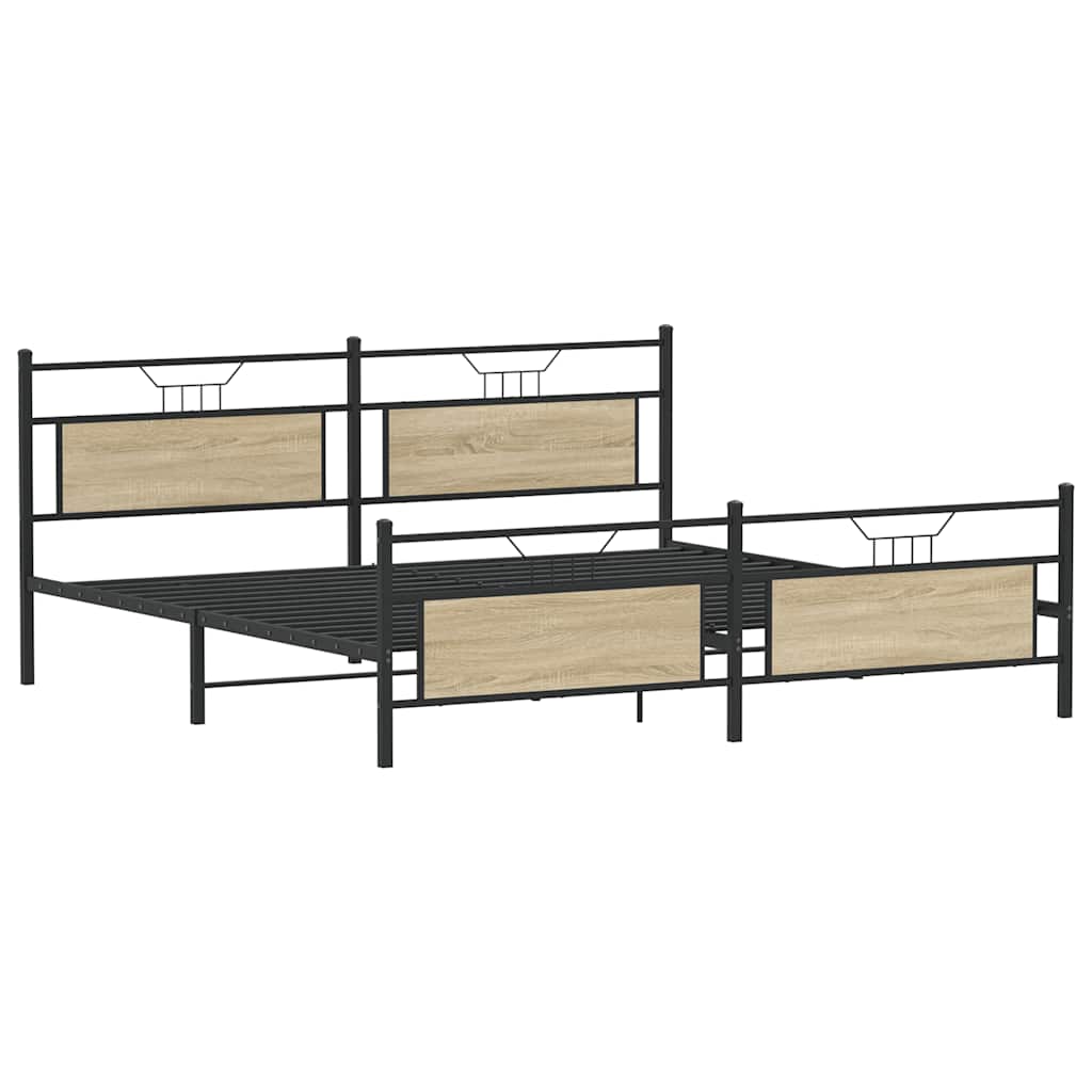Sonoma Oak Metal Bed Frame 193x203 cm - Sturdy & Stylish Design