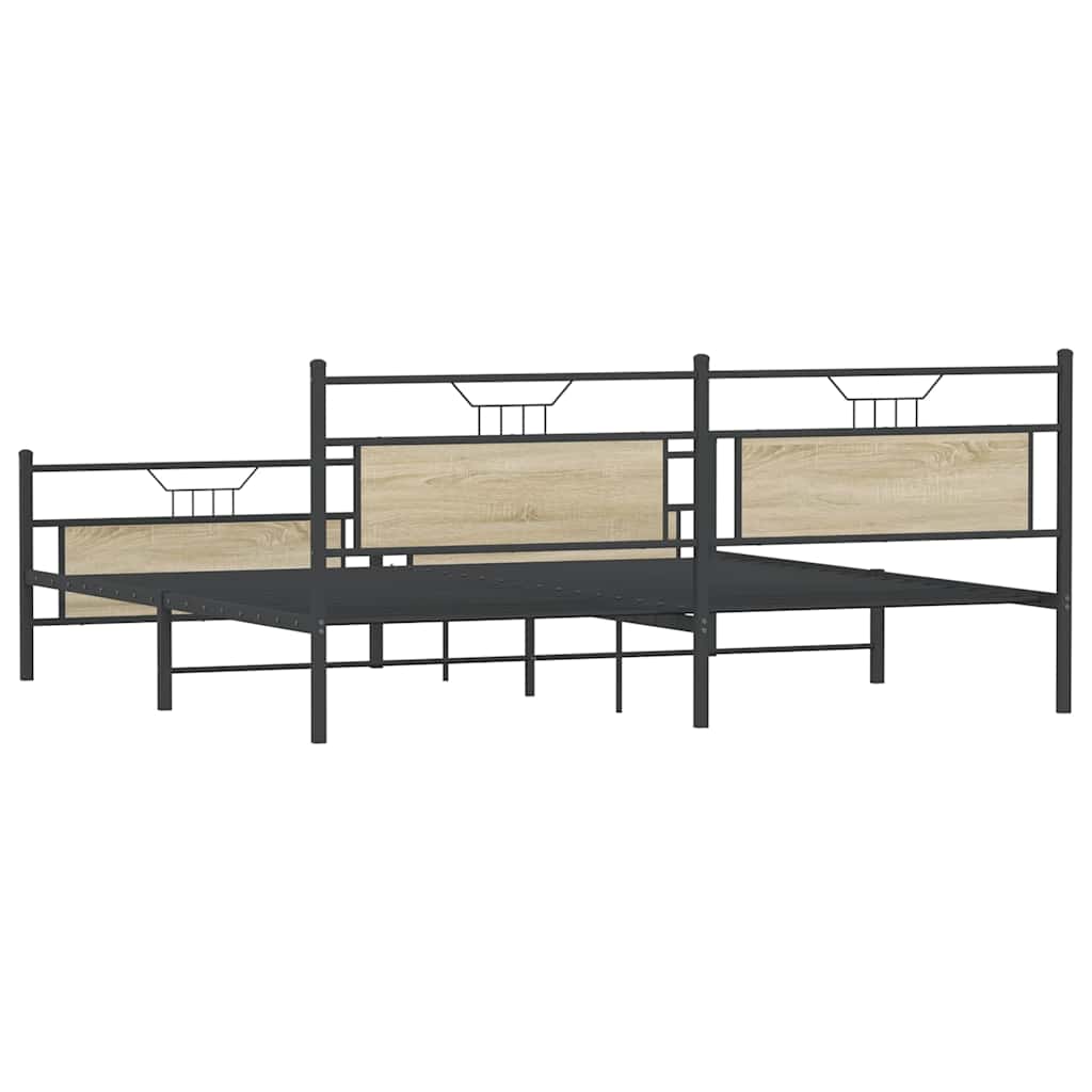 Sonoma Oak Metal Bed Frame 193x203 cm - Sturdy & Stylish Design