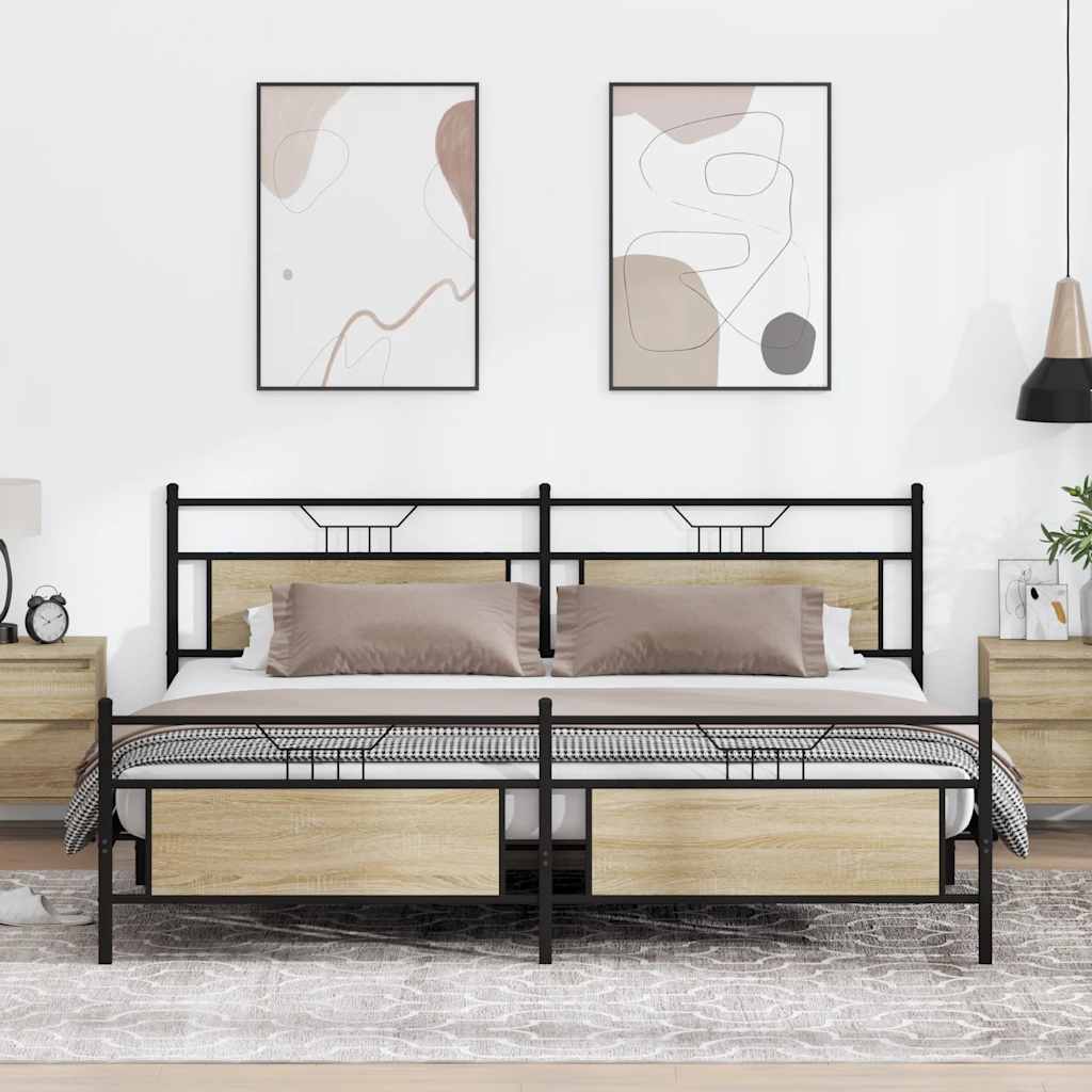 Sonoma Oak Metal Bed Frame 193x203 cm - Sturdy & Stylish Design