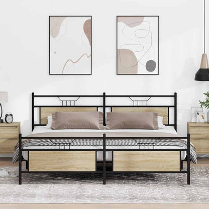 Sonoma Oak Metal Bed Frame 193x203 cm - Sturdy & Stylish Design