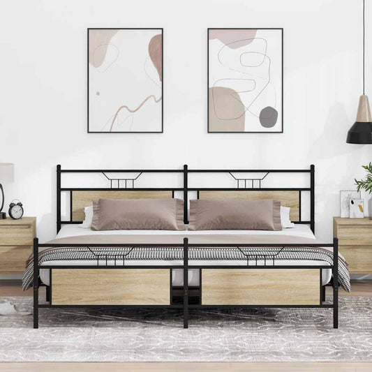 Sonoma Oak Metal Bed Frame 193x203 cm - Sturdy & Stylish Design