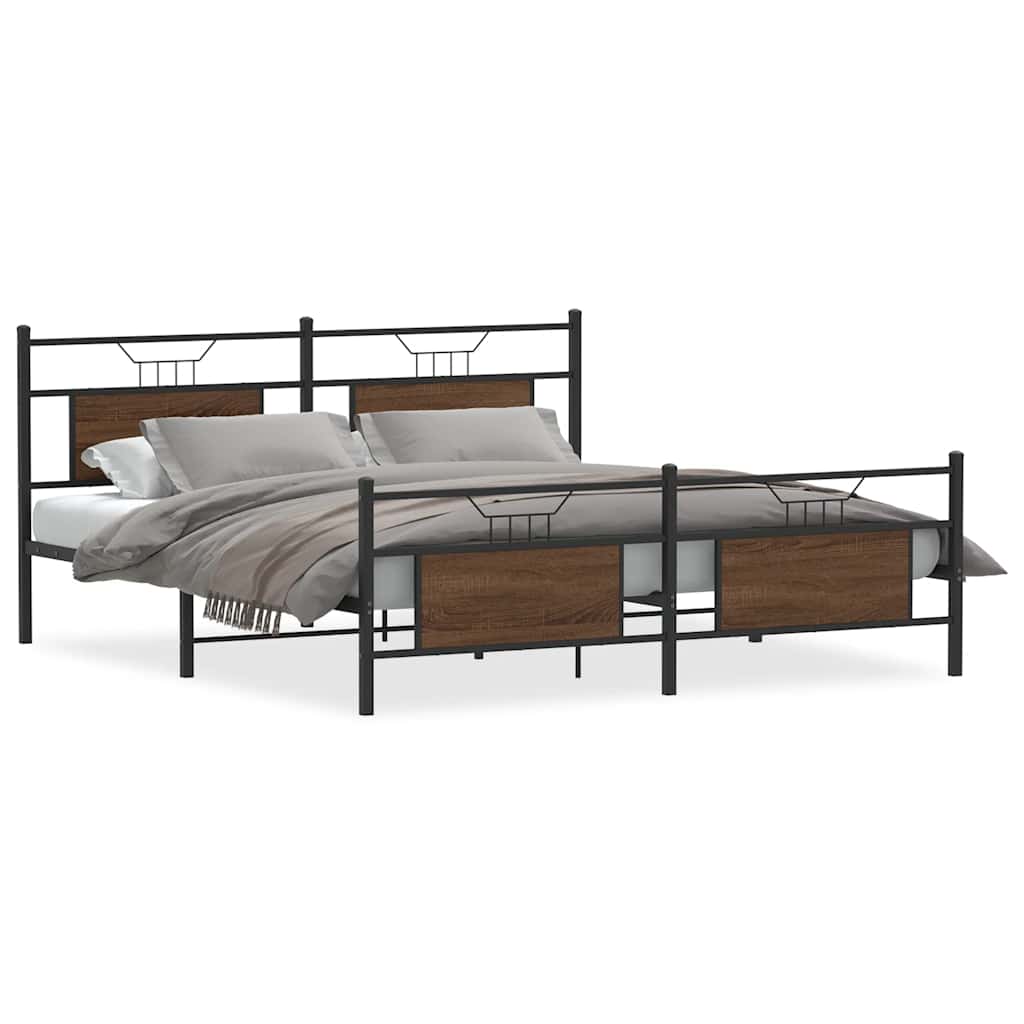 Brown Oak Metal Bed Frame 160x200 cm - Sturdy & Stylish Design