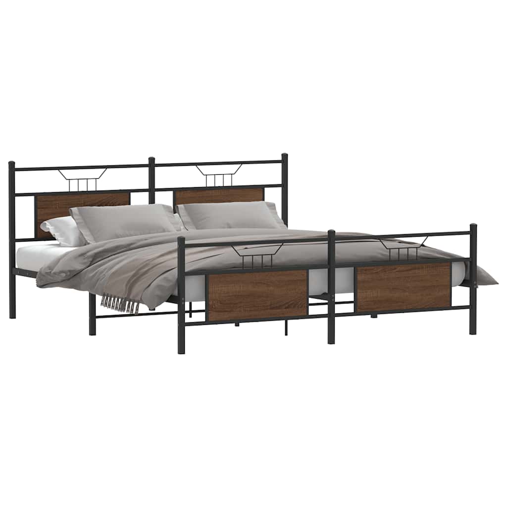 Brown Oak Metal Bed Frame 160x200 cm - Sturdy & Stylish Design