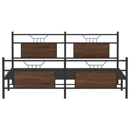 Brown Oak Metal Bed Frame 160x200 cm - Sturdy & Stylish Design