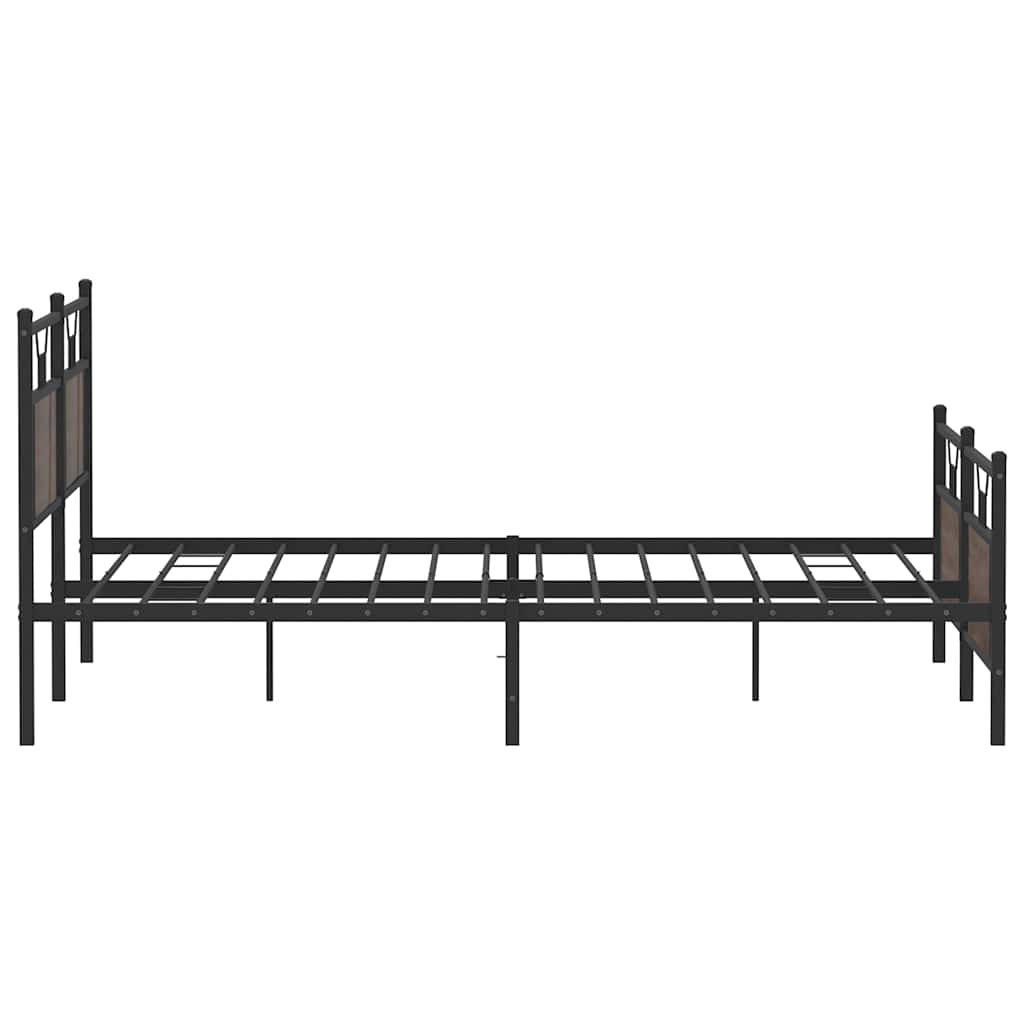 Brown Oak Metal Bed Frame 160x200 cm - Sturdy & Stylish Design