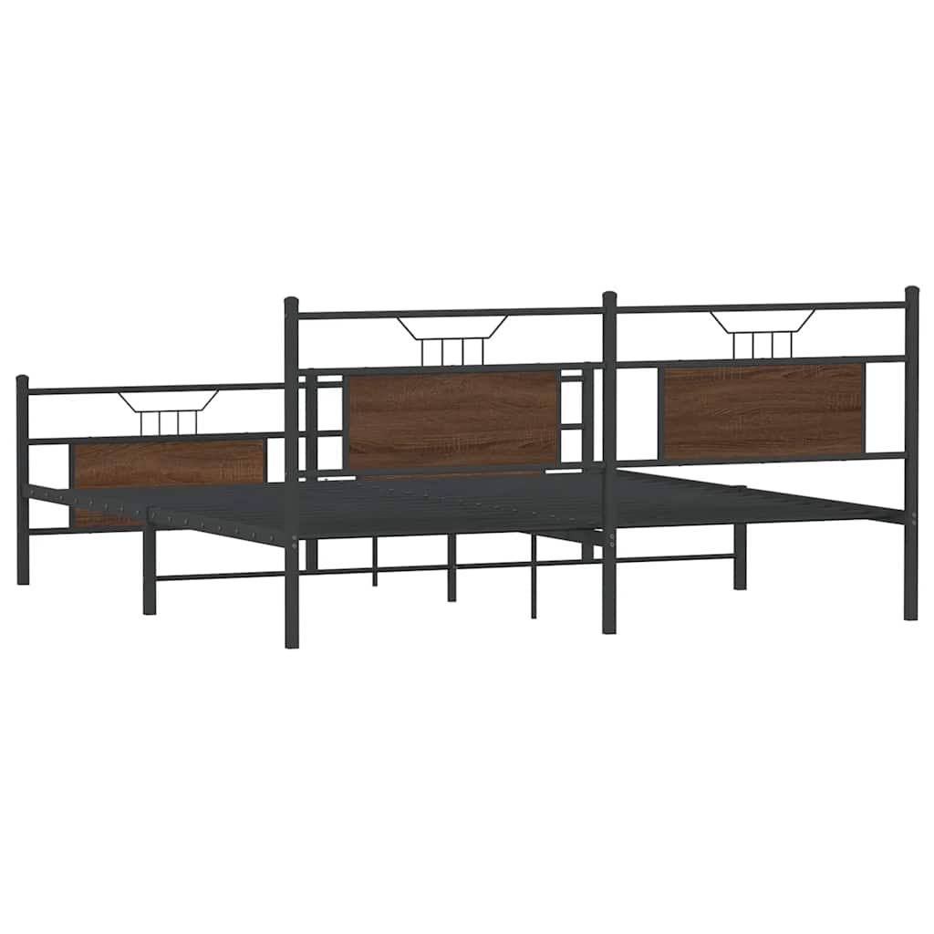 Brown Oak Metal Bed Frame 160x200 cm - Sturdy & Stylish Design