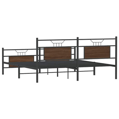 Brown Oak Metal Bed Frame 160x200 cm - Sturdy & Stylish Design