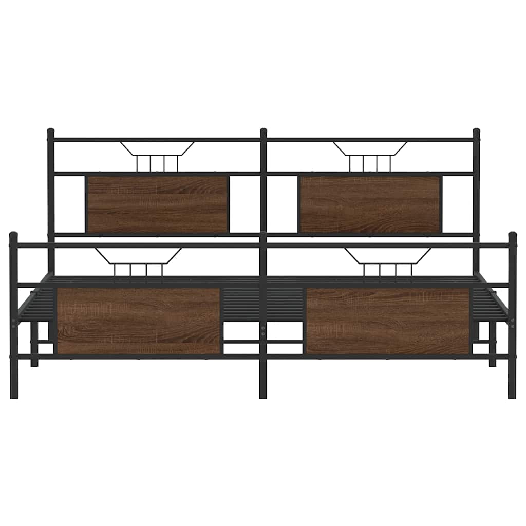 Super King Metal Bed Frame 180x200 cm, Brown Oak Finish