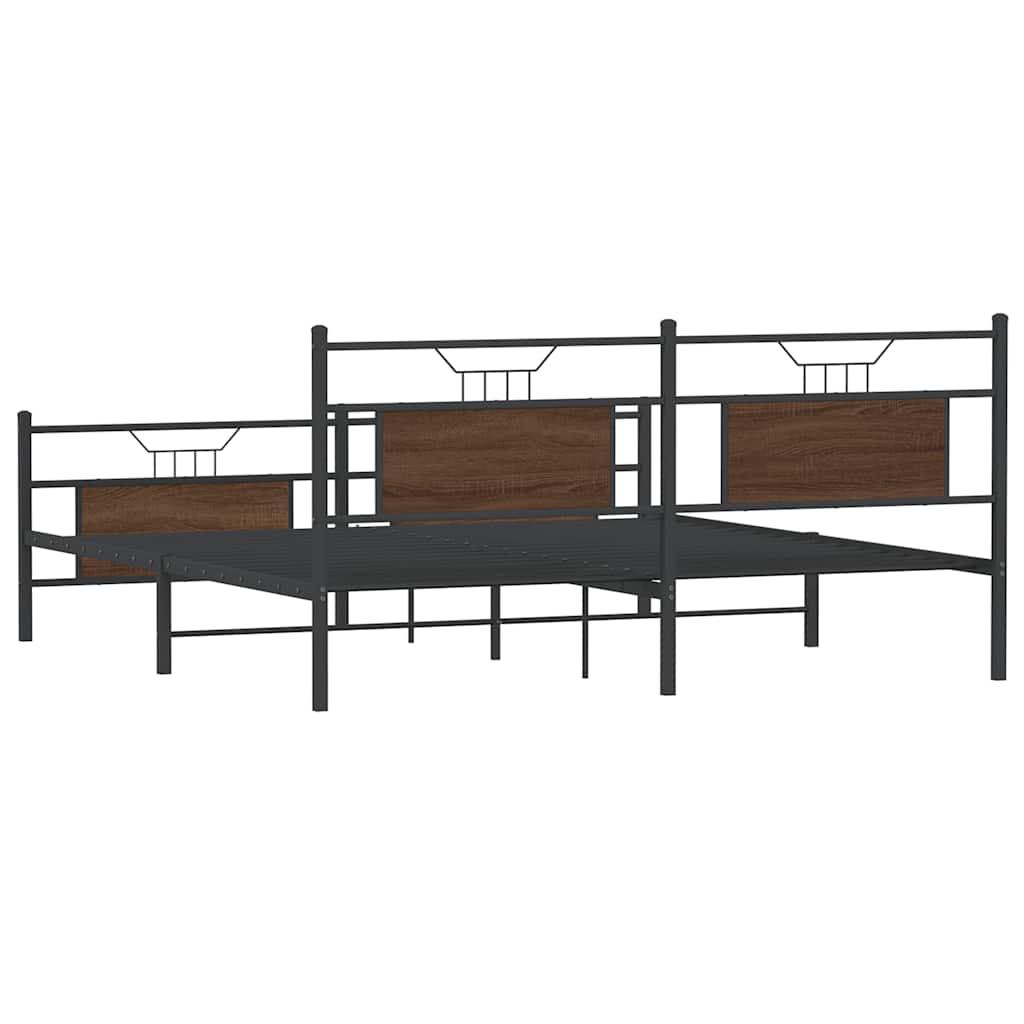 Super King Metal Bed Frame 180x200 cm, Brown Oak Finish
