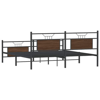 Super King Metal Bed Frame 180x200 cm, Brown Oak Finish