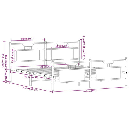 Super King Metal Bed Frame 180x200 cm, Brown Oak Finish