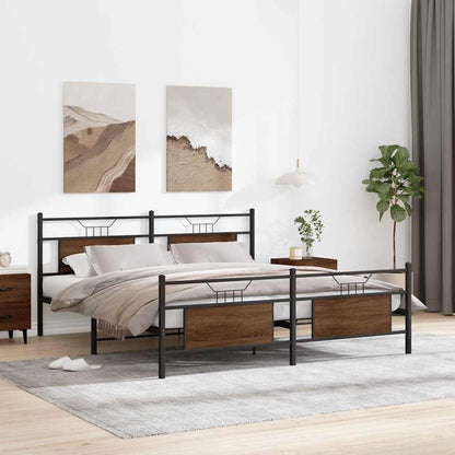 Brown Oak Metal Bed Frame 183x213 cm - Sturdy & Stylish Design