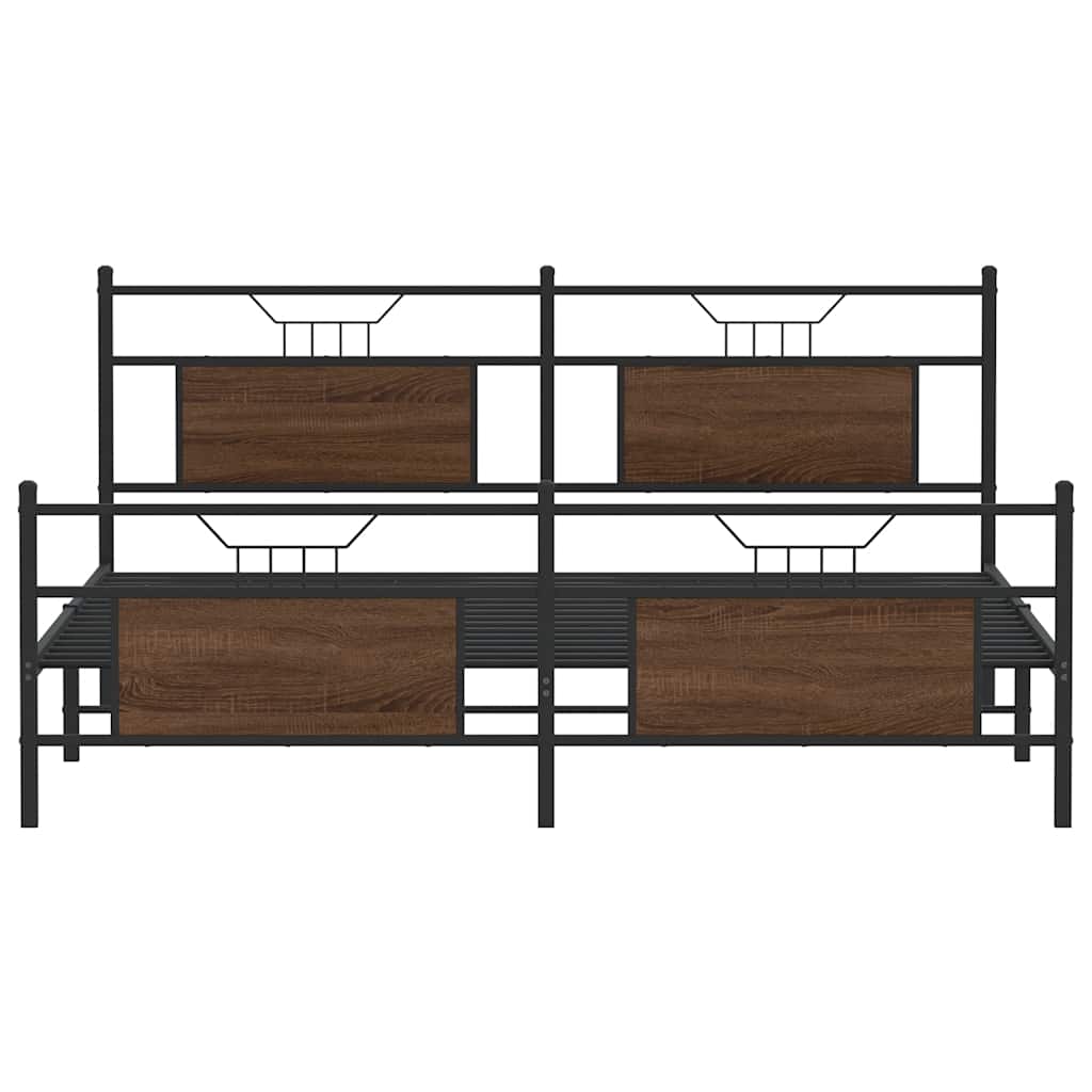 Brown Oak Metal Bed Frame 183x213 cm - Sturdy & Stylish Design