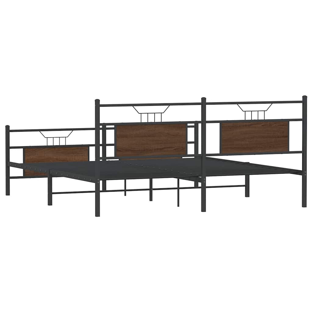 Brown Oak Metal Bed Frame 183x213 cm - Sturdy & Stylish Design