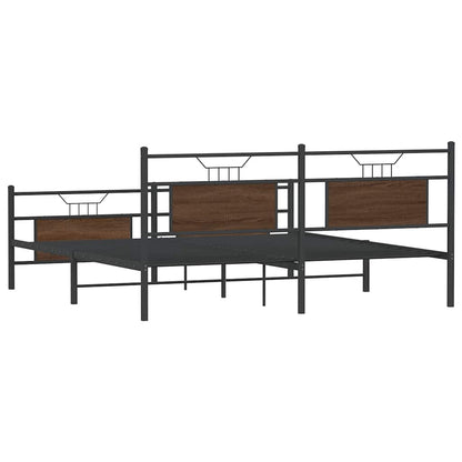 Brown Oak Metal Bed Frame 183x213 cm - Sturdy & Stylish Design