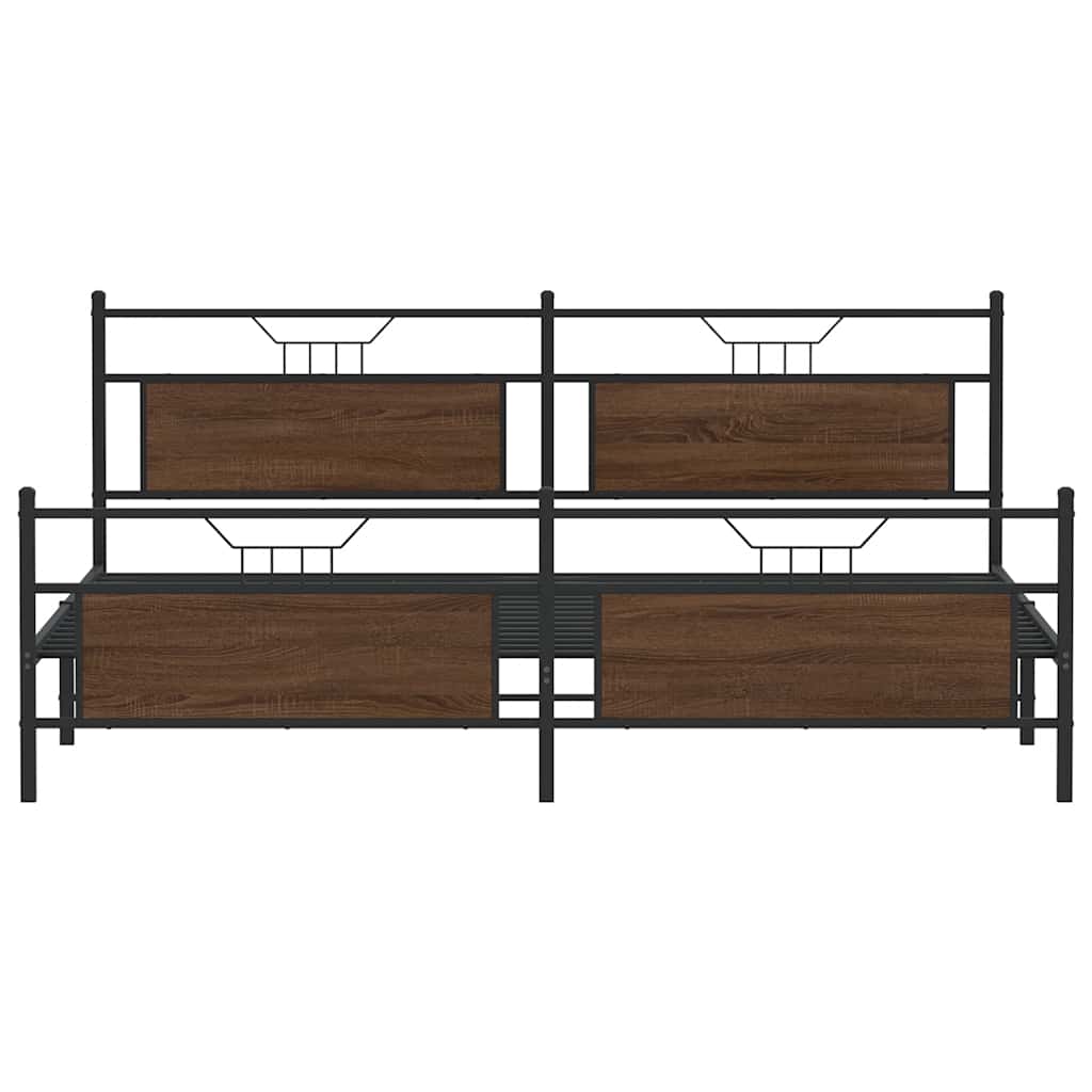 Brown Oak Metal Bed Frame 193x203 cm - Sturdy & Stylish Design