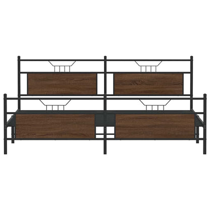 Brown Oak Metal Bed Frame 193x203 cm - Sturdy & Stylish Design