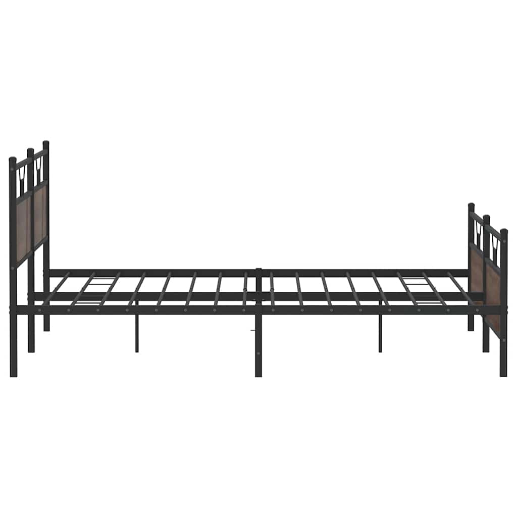 Brown Oak Metal Bed Frame 193x203 cm - Sturdy & Stylish Design