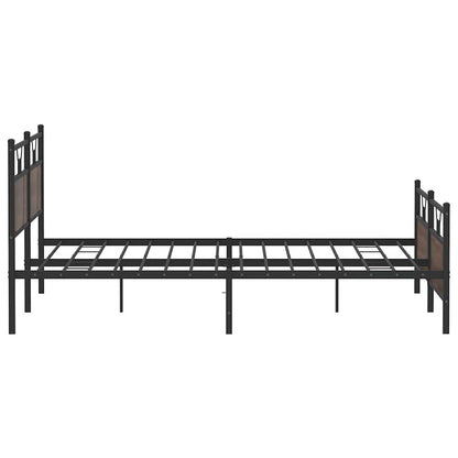 Brown Oak Metal Bed Frame 193x203 cm - Sturdy & Stylish Design