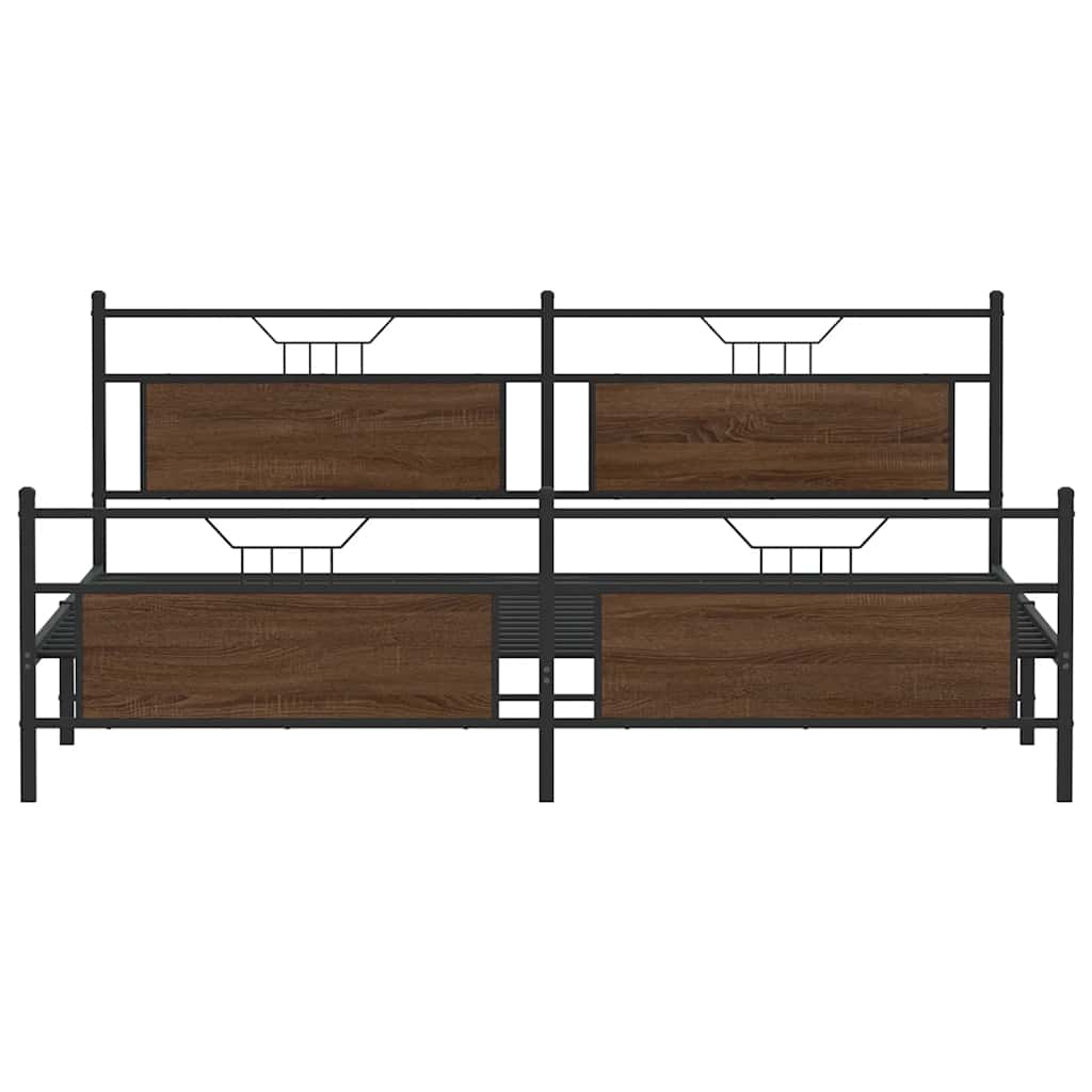 Brown Oak Metal Bed Frame 200x200cm - Durable & Stylish Design