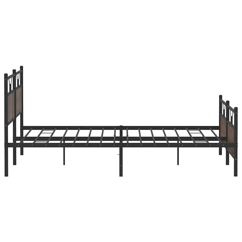 Brown Oak Metal Bed Frame 200x200cm - Durable & Stylish Design