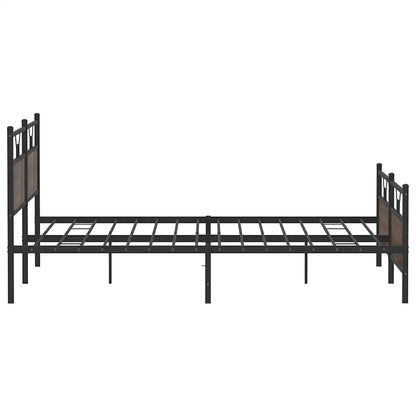 Brown Oak Metal Bed Frame 200x200cm - Durable & Stylish Design