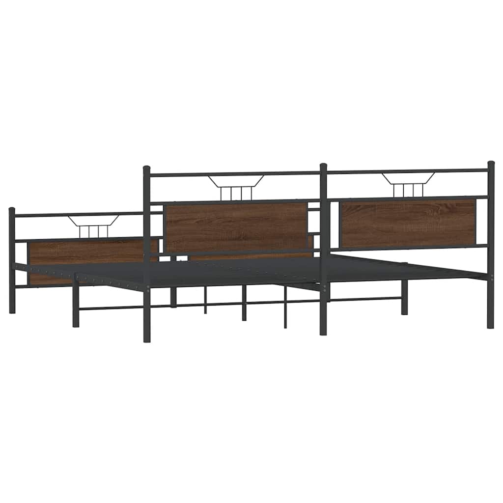 Brown Oak Metal Bed Frame 200x200cm - Durable & Stylish Design