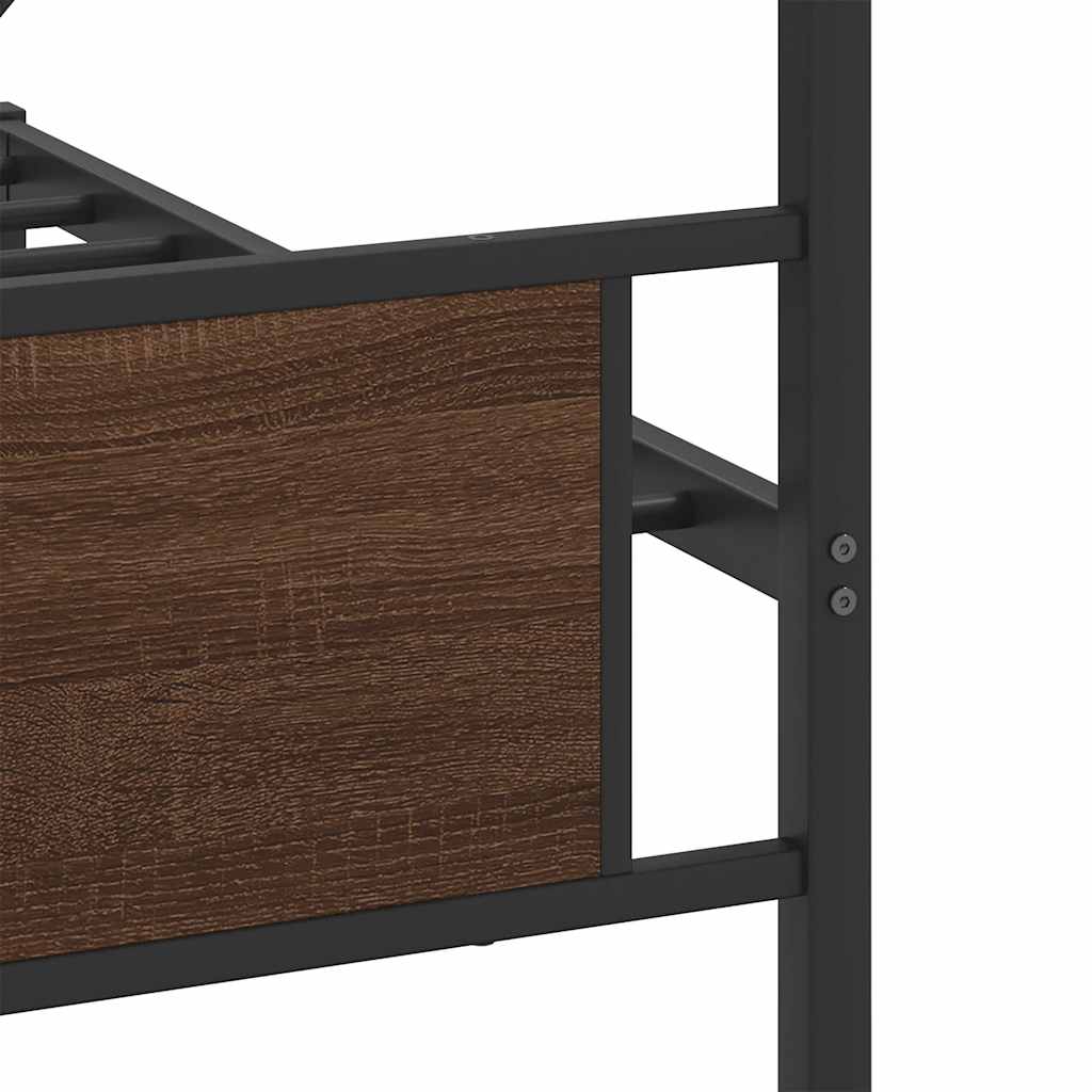 Brown Oak Metal Bed Frame 200x200cm - Durable & Stylish Design