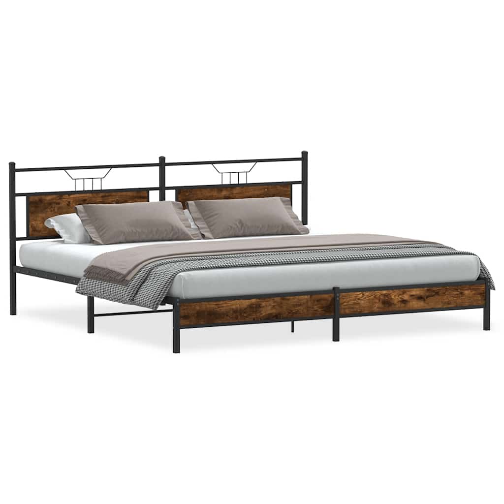 Smoked Oak Metal Bed Frame 193x203 cm - Mattress Not Included