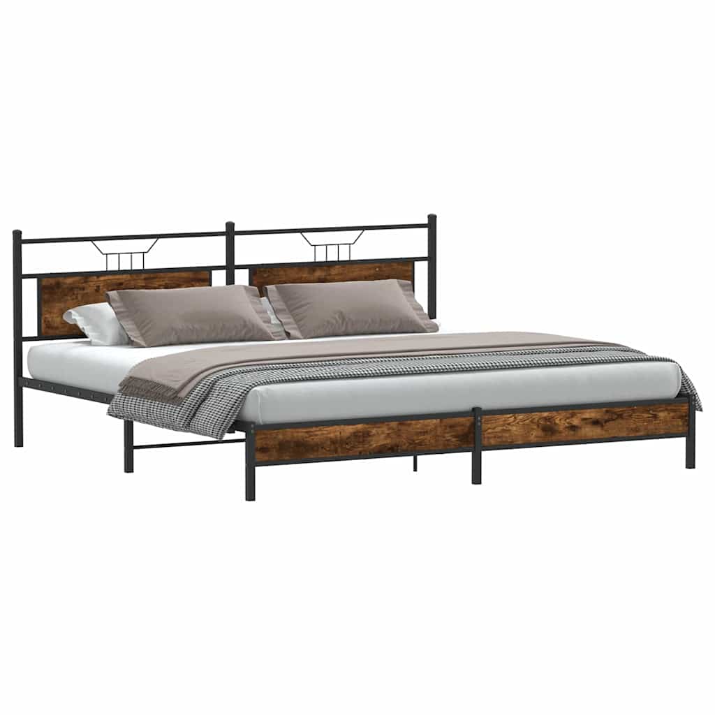 Smoked Oak Metal Bed Frame 193x203 cm - Mattress Not Included