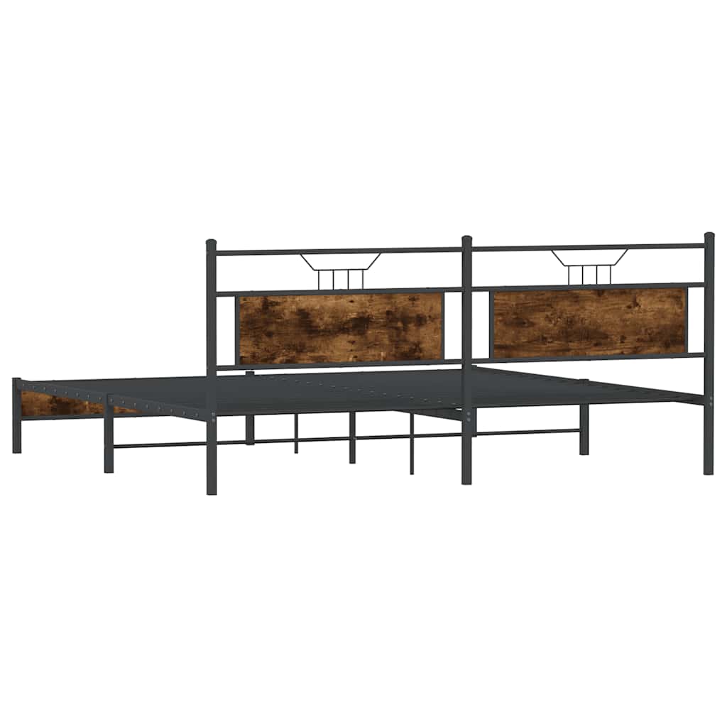 Smoked Oak Metal Bed Frame 193x203 cm - Mattress Not Included