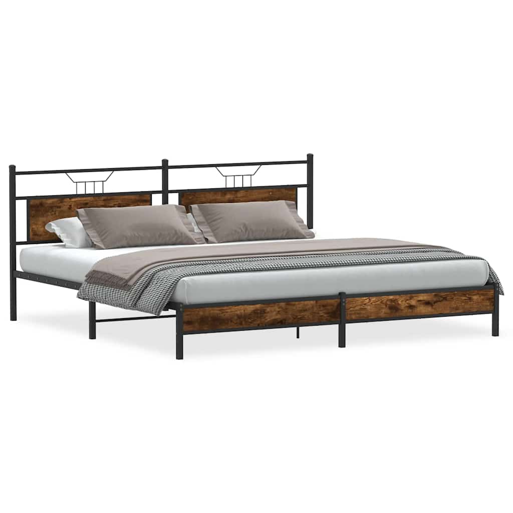 Smoked Oak Metal Bed Frame 200x200 cm - Sturdy & Stylish Design