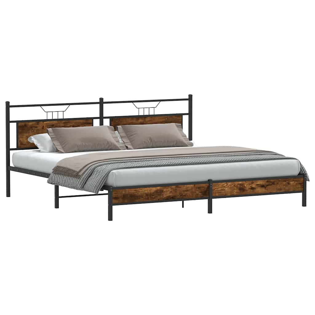 Smoked Oak Metal Bed Frame 200x200 cm - Sturdy & Stylish Design